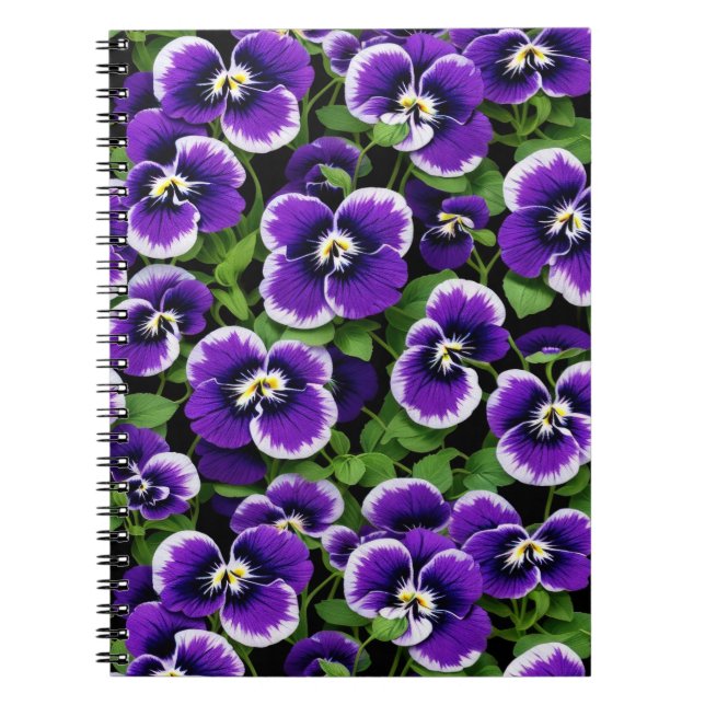 Caderno Espiral Pansias Roxas Brilhantes (Frente)