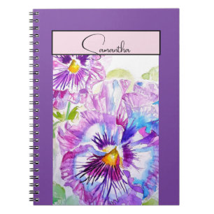 Caderno Espiral Pansy Pansies Flor Aquarela Arte Puro Floral