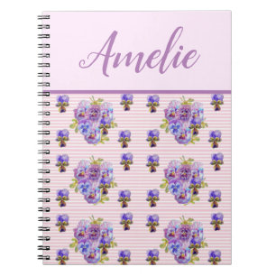 Caderno Espiral Pansy Shabby Viola Purple Vintage Floral Flower