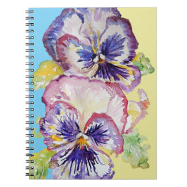 Caderno Espiral Pansy Watercolor Pattern on Blue and Pale Yellow N
