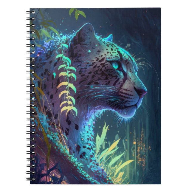 Caderno Espiral Pantera Retrato Animal Pintura Vida Selvagem Exter (Frente)