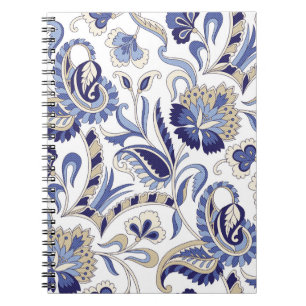 Caderno Espiral Paola azul indiana tradicional sem costura, padron