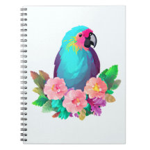 Papagaio Azul Tropical com Flores Tropicais