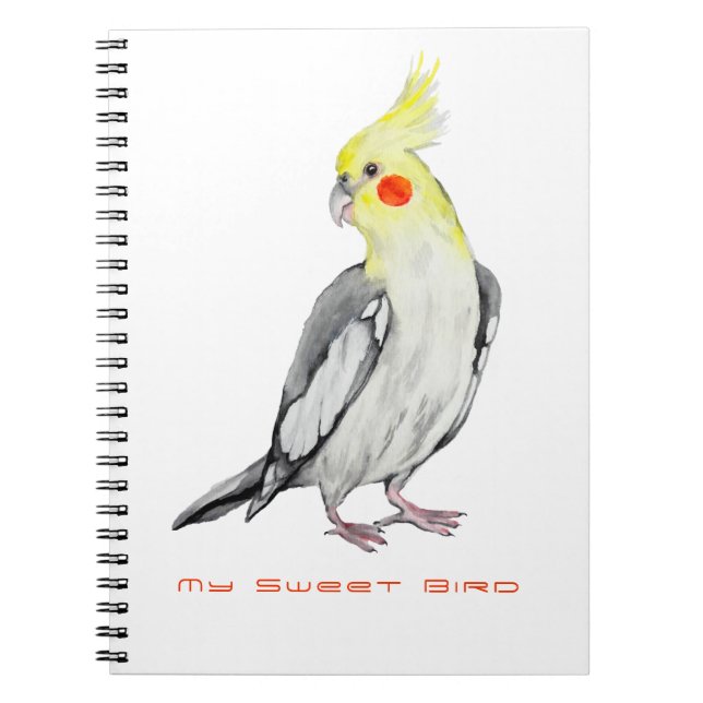 Caderno Espiral Papagaio Cockatiel de Cores Aquáticas. (Frente)