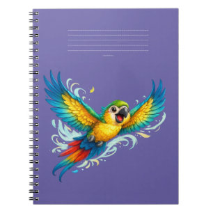 Caderno Espiral Papagaio Colorido Feliz em Voo Design de Pássaro K