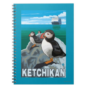 Caderno Espiral Papagaio-do-mar & navio de cruzeiros - Ketchikan,