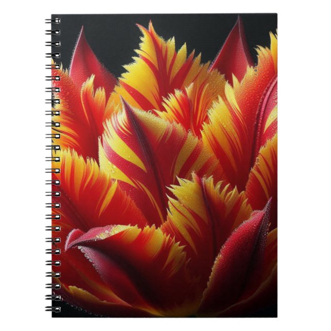 Caderno Espiral Papagaio Tulip Floral Vermelho e Amarelo (Frente)