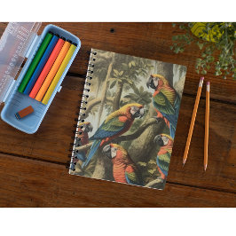 Caderno Espiral Papagaios coloridos de cena botânica em árvore