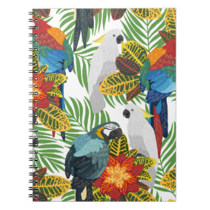 Caderno Espiral Papagaios tropicais, padrão perfeito de vintage.