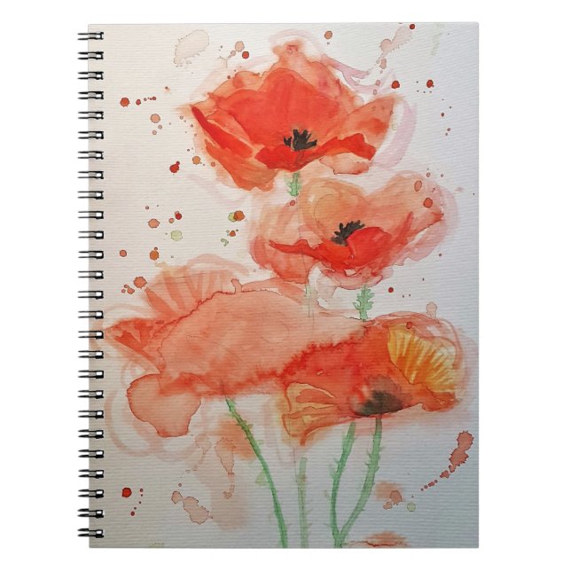 Caderno Espiral Papagaios Vermelhos Brilhantes Flores Aquarelas (Frente)