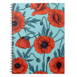 Caderno Espiral Papagaios, vermelhos e azuis em azul-piscina