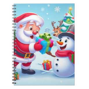 Caderno Espiral Papai Noel e boneco de neve fofos