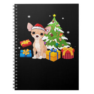 Caderno Espiral Papai Noel Engraçado Cachorro Chihuahua Árvore de