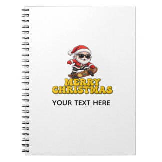 Caderno Espiral Papai Noel Legal Andando de Skate Feliz Natal