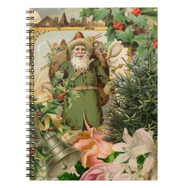 Caderno Espiral Papai Noel Natal Antiquado Bela Arte (Frente)