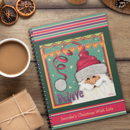 Caderno Espiral Papai Noel Rosa Fofo Acredite na Lista de Desejos 
