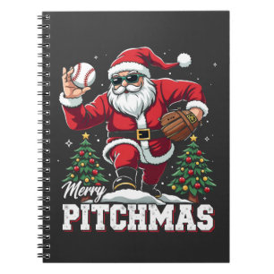 Caderno Espiral Papais noeis de Natal de Pitchmas felizes Baseball