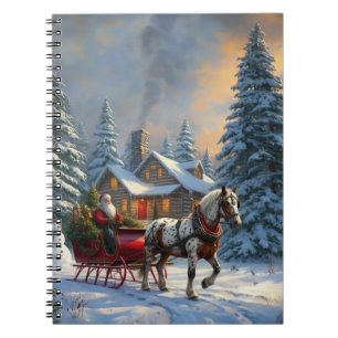 Caderno Espiral Papais noeis de Sleigh de um cavalo natalino