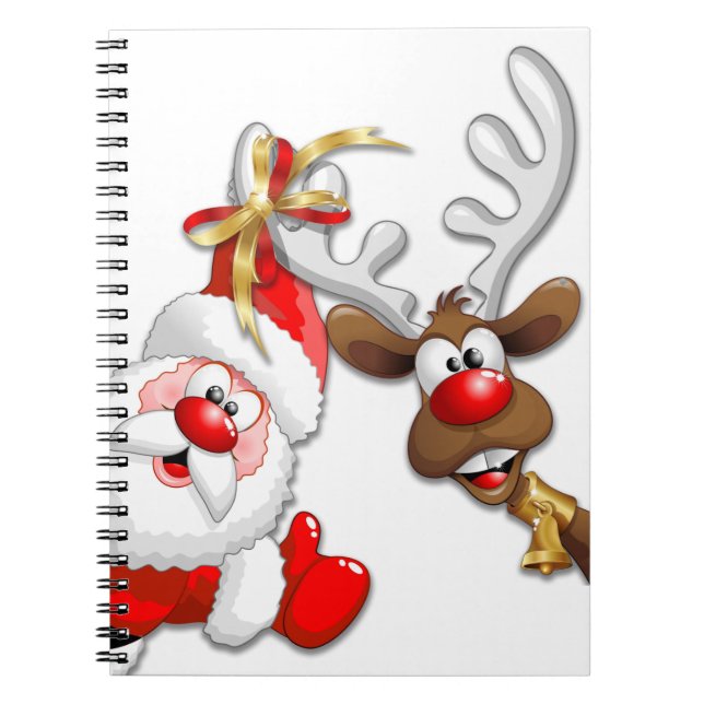 Caderno Espiral Papais noeis e Reindeer Feliz Christmass Happy Car (Frente)