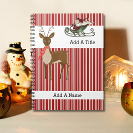 Caderno Espiral Papais noeis-Reindeer ・ -Stripe Vermelho-Branco ・ 