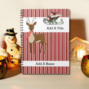 Caderno Espiral Papais noeis-Reindeer ・ -Stripe Vermelho-Branco ・