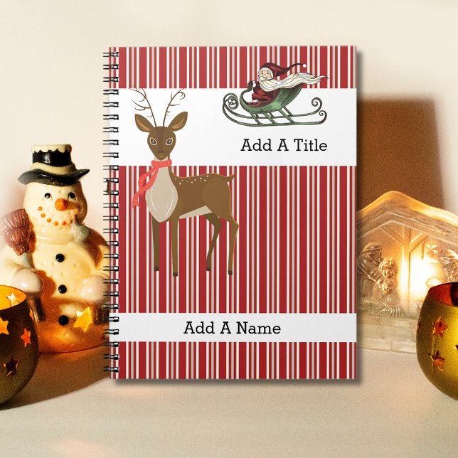 Caderno Espiral Papais noeis-Reindeer ・ -Stripe Vermelho-Branco ・  (Criador carregado)