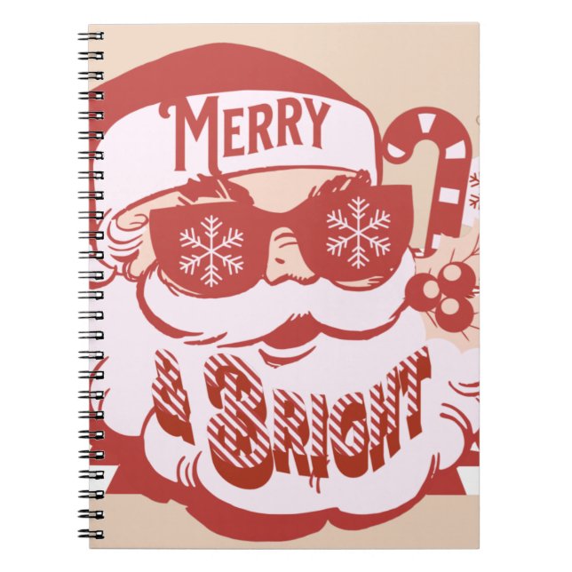 Caderno Espiral Papais noeis Retro Feliz Brilhante Natal Rosa (Frente)