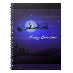 Caderno Espiral Papais noeis Sleigh Moon Feliz Natal