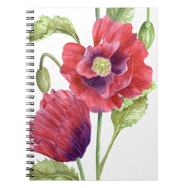 Caderno Espiral Papas Vermelhas Arte Floral (Frente)