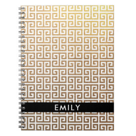 Caderno Espiral Papel Alumínio Dourado Personalizado e Chave Grega