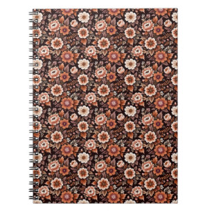 Caderno Espiral Papel de embrulho floral laranja vintage
