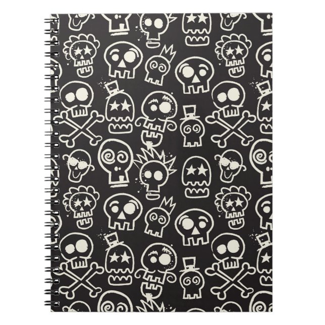 Caderno Espiral Papel de parede branco preto esmaecido (Frente)