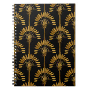 Caderno Espiral Papel de parede Dourado e preto com padrão floral