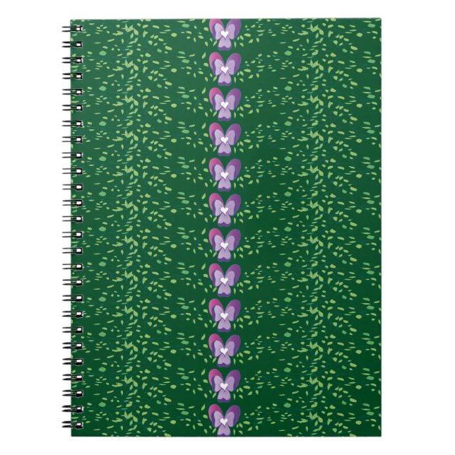 Caderno Espiral Papel de parede para Violações Florais Verdes Vint (Frente)