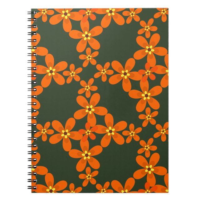 Caderno Espiral papel de parede retrô laranja 1970 (Frente)