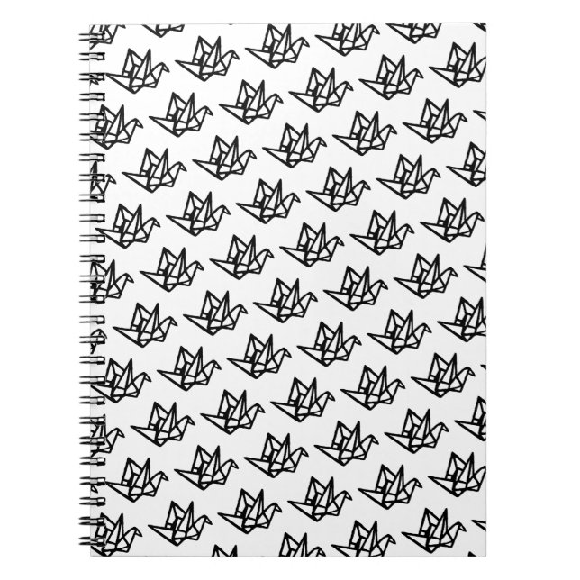 Caderno Espiral Papel original preto e branco Crane Linocut (Frente)