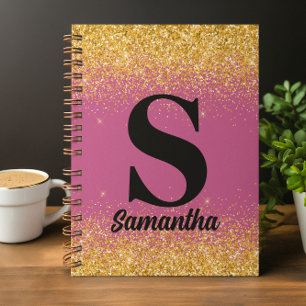 Caderno Espiral Papel timbrado com Glitter Rosa Dourado