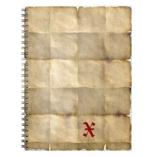 Caderno Espiral Papel velho de pergaminho, mapa do tesouro