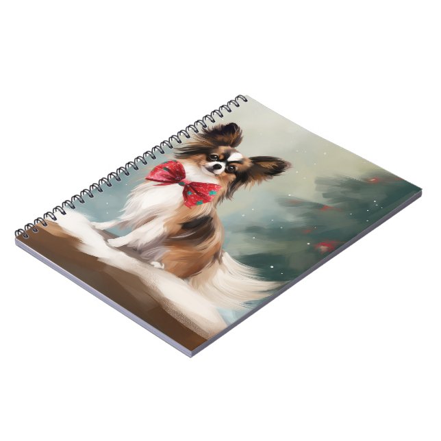 Caderno Espiral Papillon Dog no Natal da Neve (Left Side)