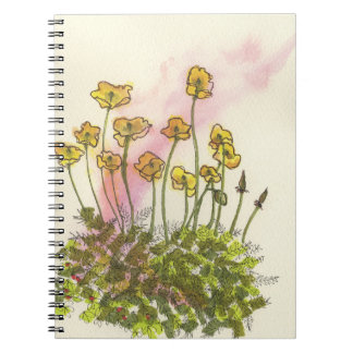 Caderno Espiral Papoila floral, amarela-silvestre, caderneta espir