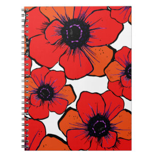 Caderno Espiral Papoilas alaranjadas vermelhas corajosas