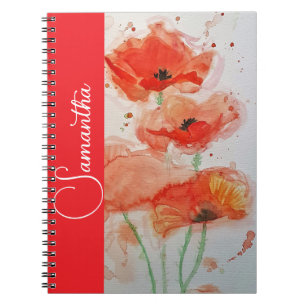Caderno Espiral Papoula Vermelha Nome de Meninas Florais em Aquare
