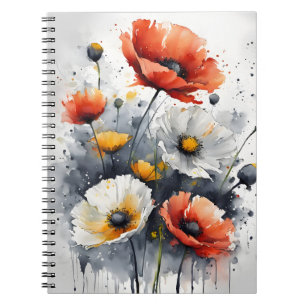 Caderno Espiral Papoulas e margaridas - Flores de aquarela