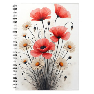 Caderno Espiral Papoulas e margaridas - Flores de aquarela