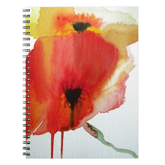 Caderno Espiral Papoulas Vermelhas arte floral moderna aquarela (Frente)