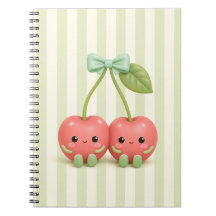 Caderno Espiral Par de Cereja Kawaii Fofo