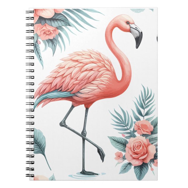 Caderno Espiral Par de Flamingos Tropicais (Frente)
