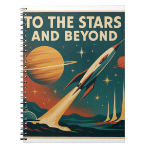 Caderno Espiral "Para As Estrelas E Além" Viagem De Espaço Vintage