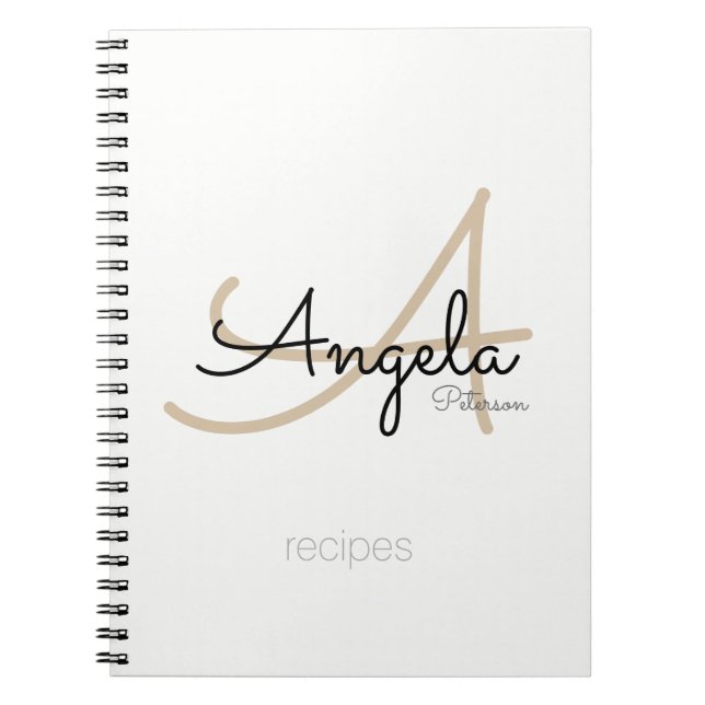 Caderno Espiral Para Chef Recebe Branco Moderno Monograma (Frente)