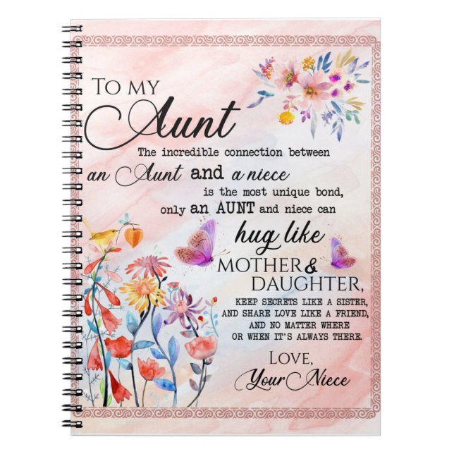 Caderno Espiral Para Minha Tia Presente, Borboleta Presente Da sob (Frente)